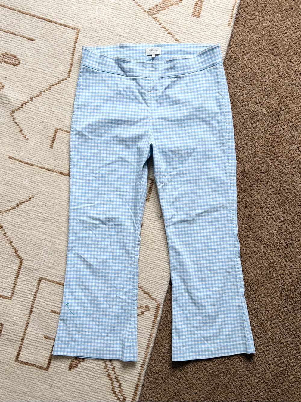 Avenue Montaigne Leo Blue Check Gingham Cropped Kick Flare Pant 14